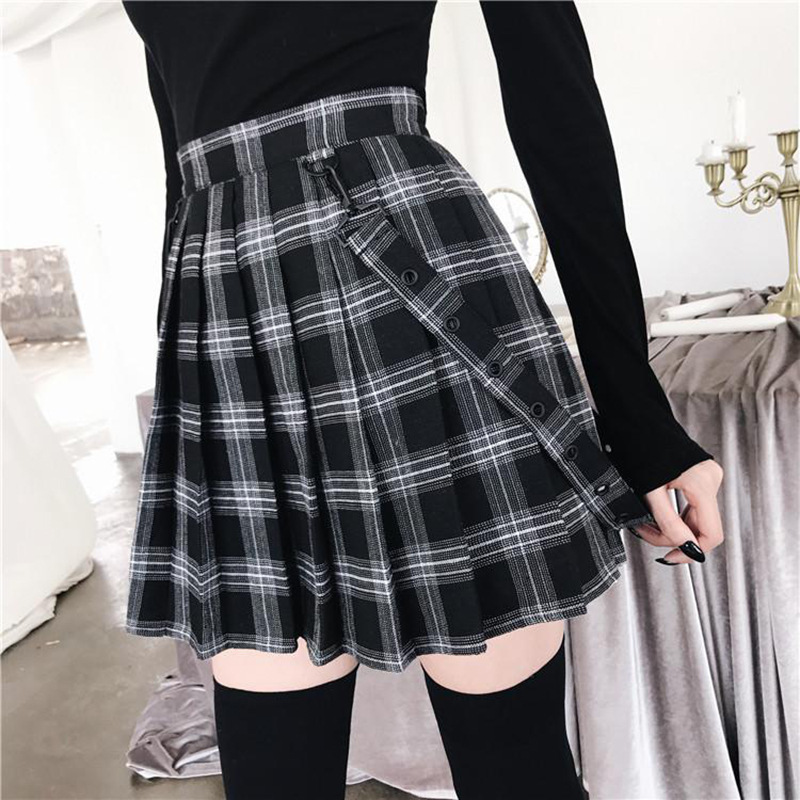 Casual loose high waist plaid Print A-line skirt 31