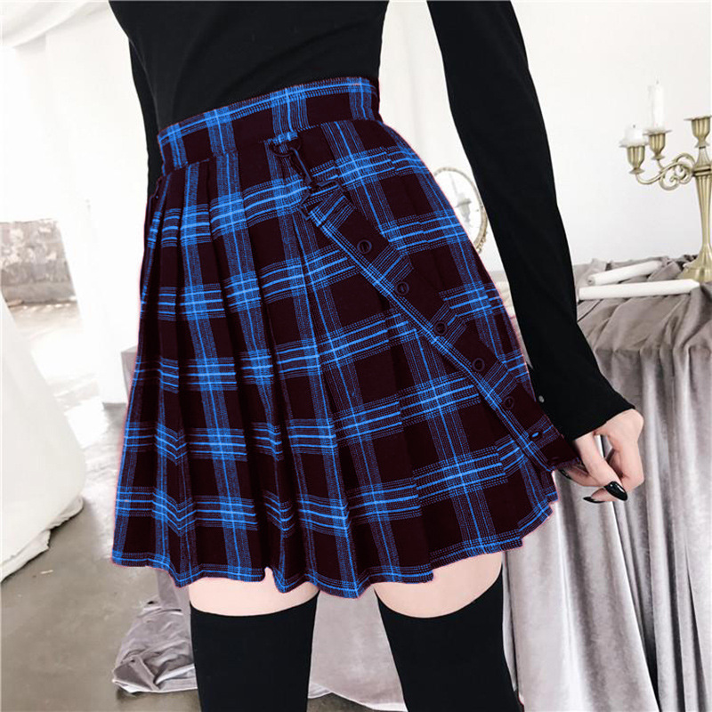 Casual loose high waist plaid Print A-line skirt 31