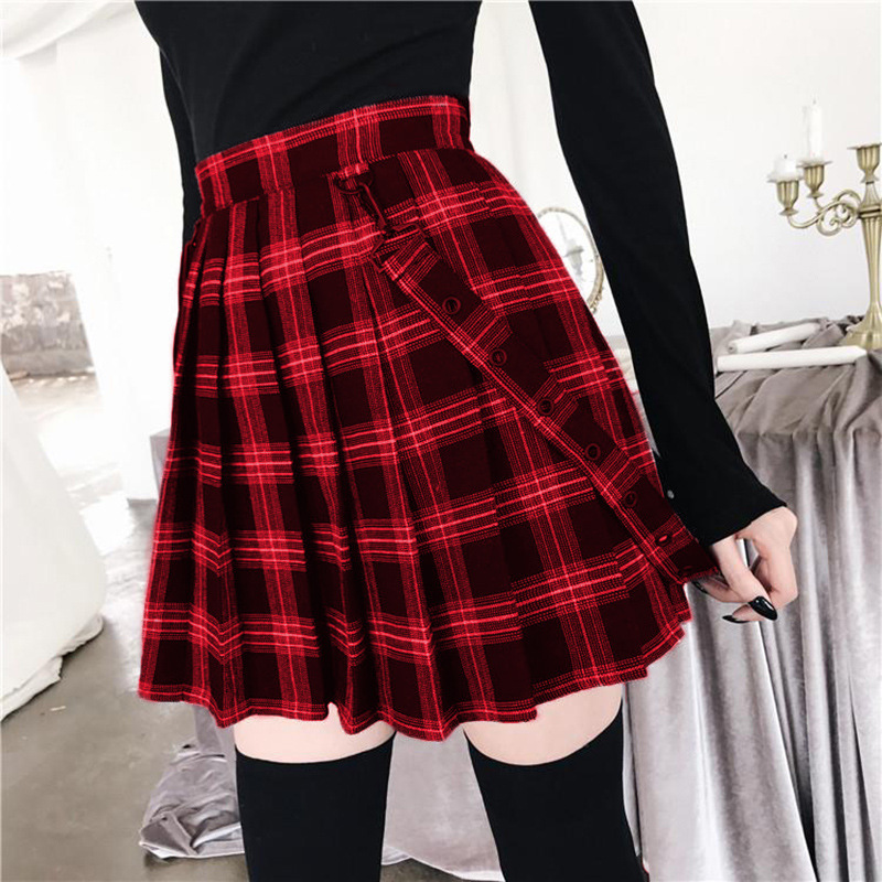 Casual loose high waist plaid Print A-line skirt 31