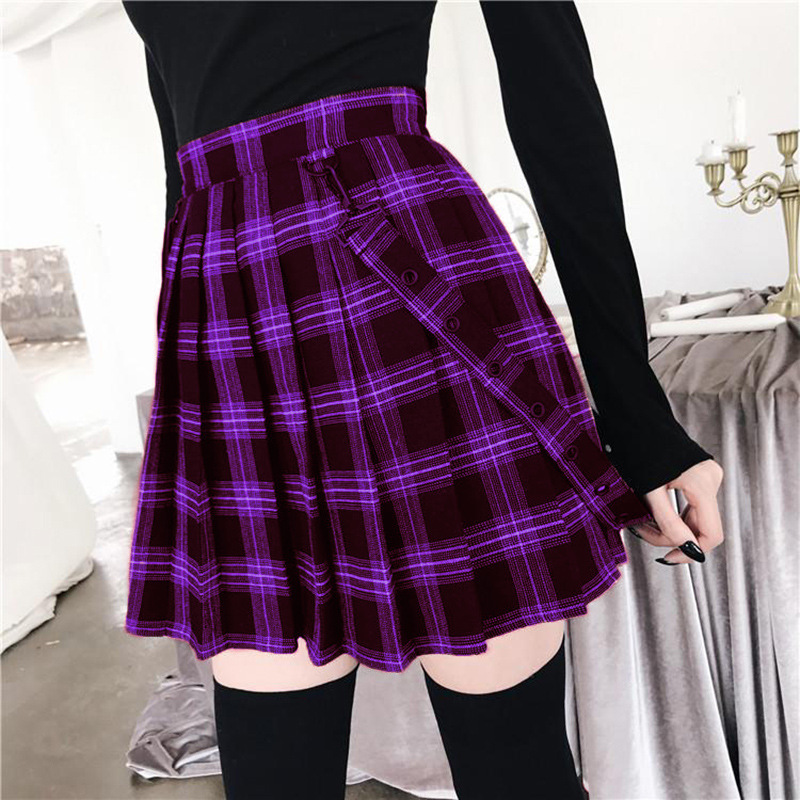 Casual loose high waist plaid Print A-line skirt 31