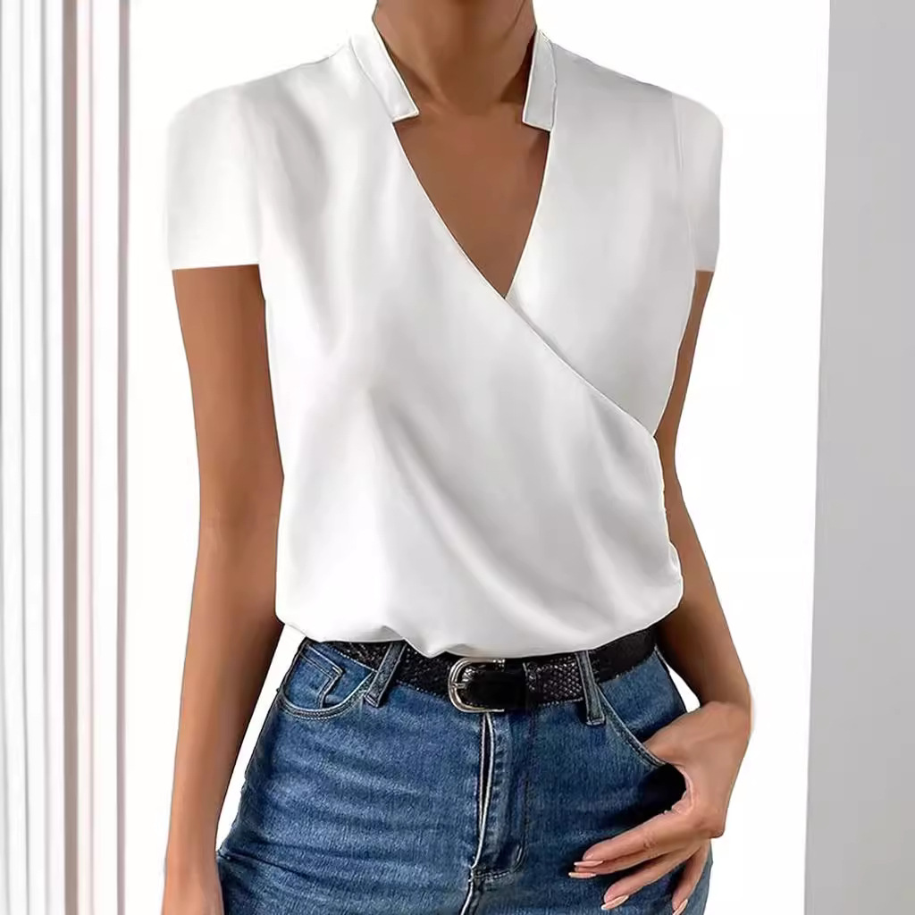 Casual summer slim fit solid color short sleeve top 13