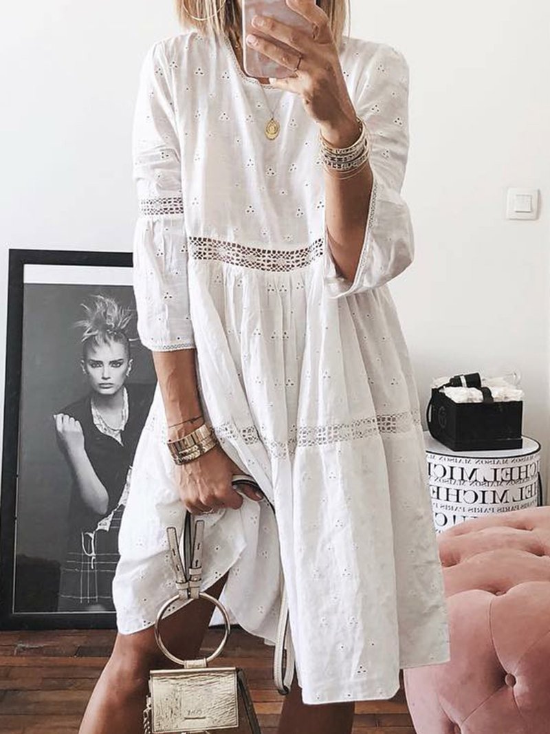 Fashion hollow embroidery lace patchwork dress 18