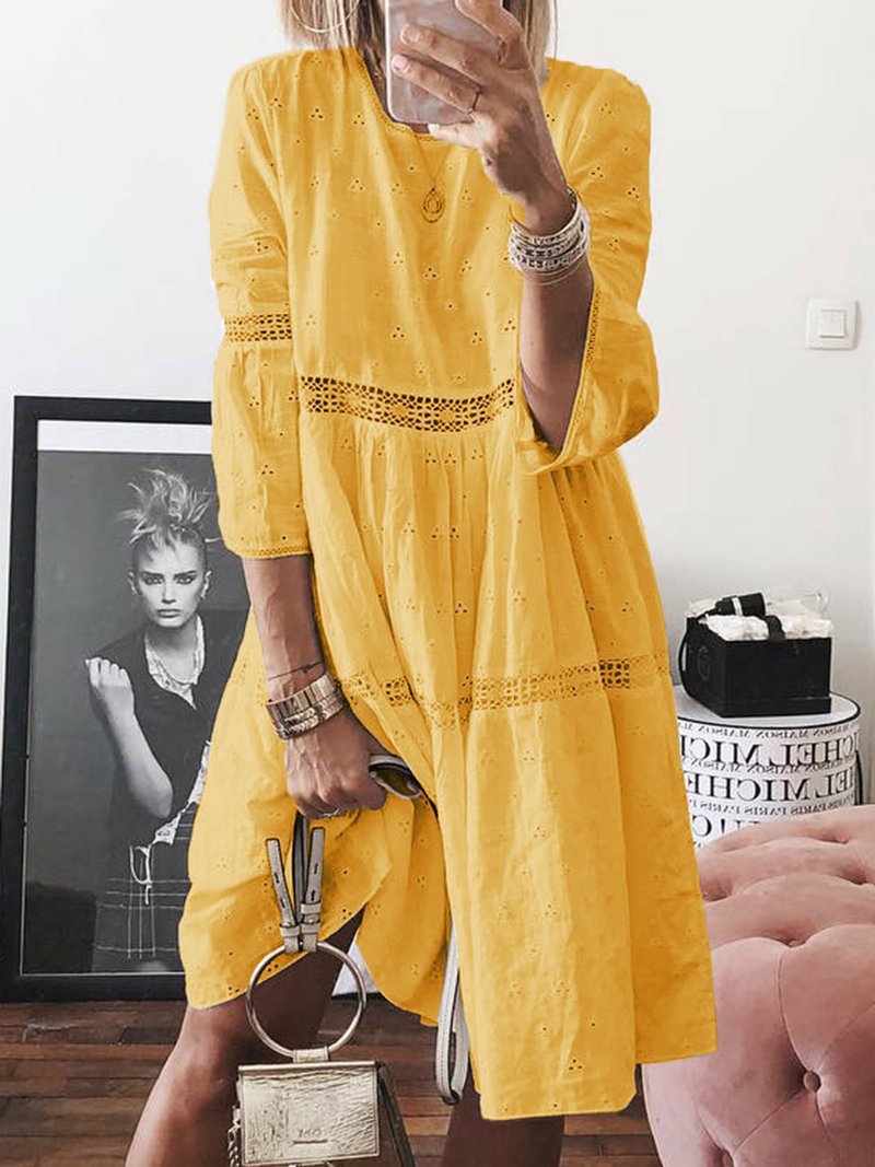 Fashion hollow embroidery lace patchwork dress 18 01
