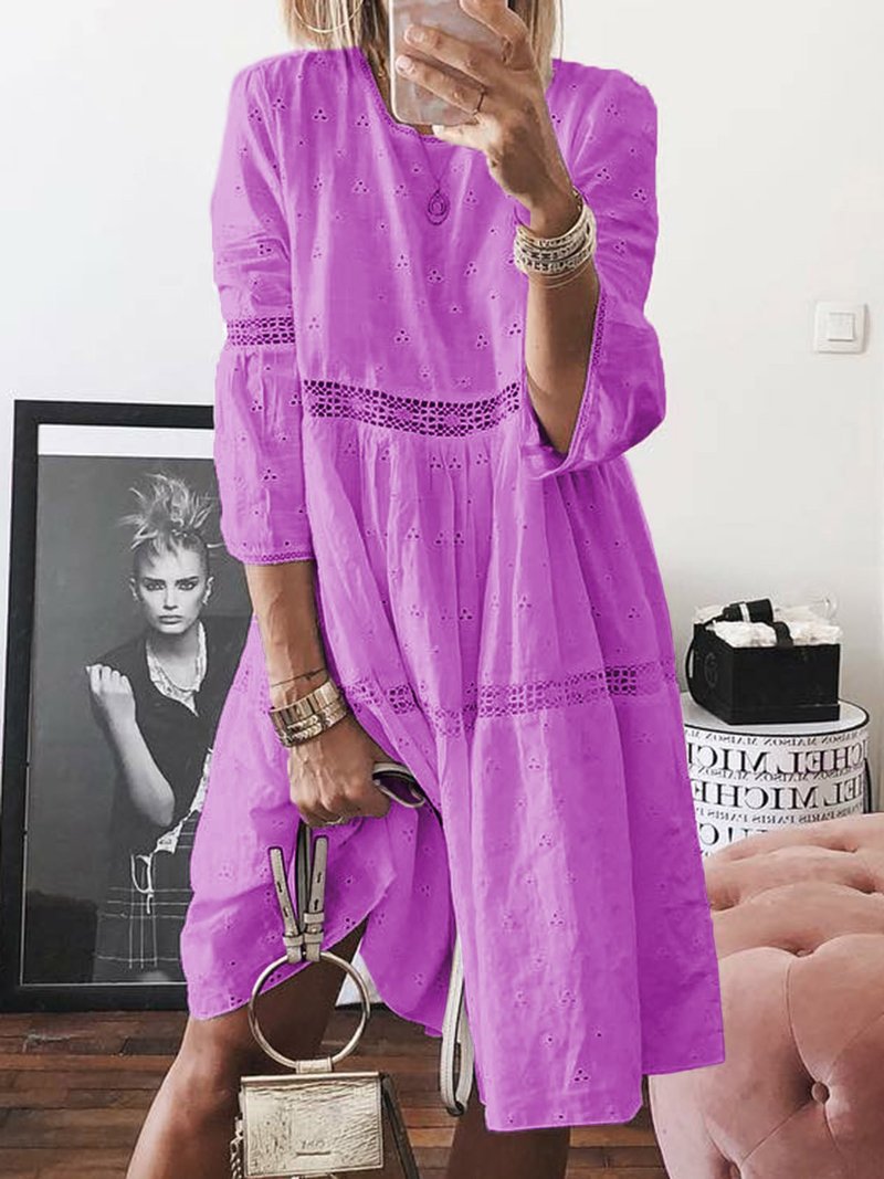 Fashion hollow embroidery lace patchwork dress 18