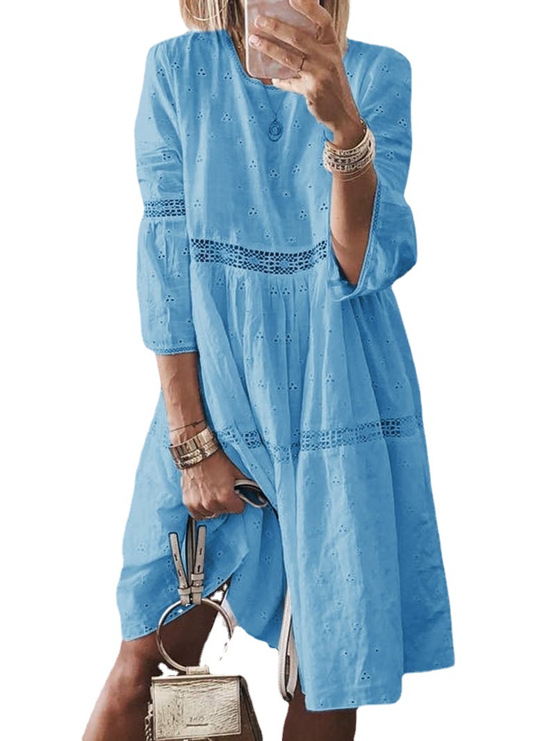 Fashion hollow embroidery lace patchwork dress 18
