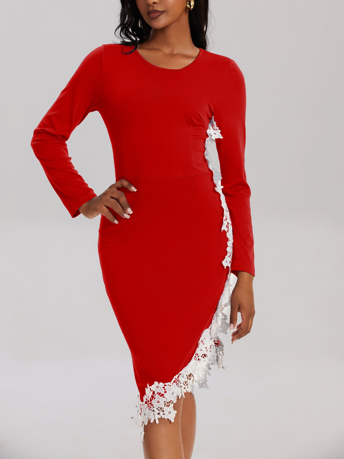 Lace patchwork irregular hip dress 24