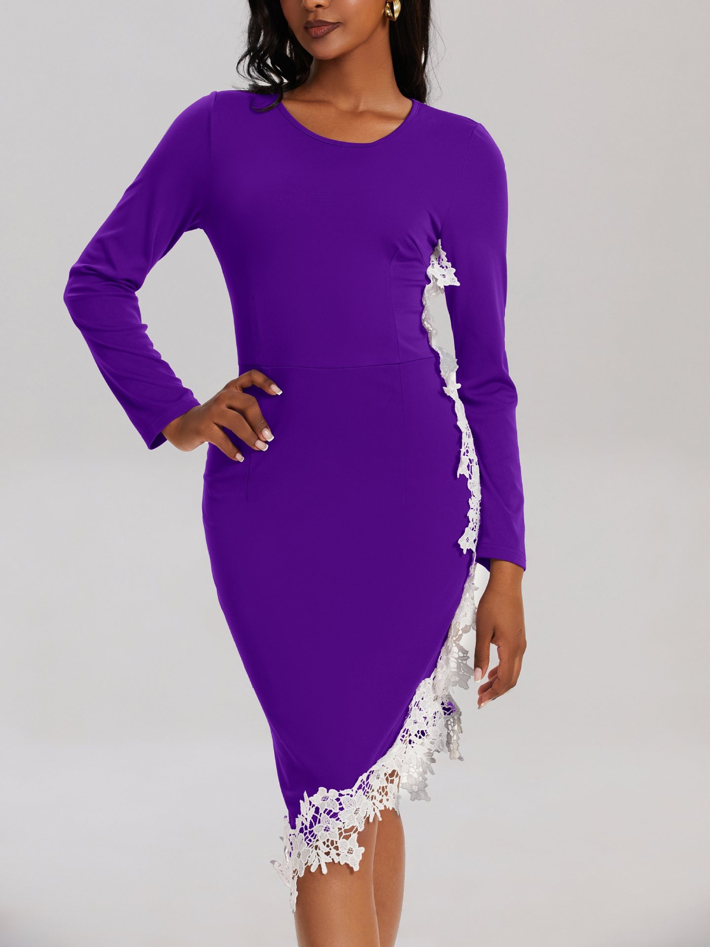 Lace patchwork irregular hip dress 24