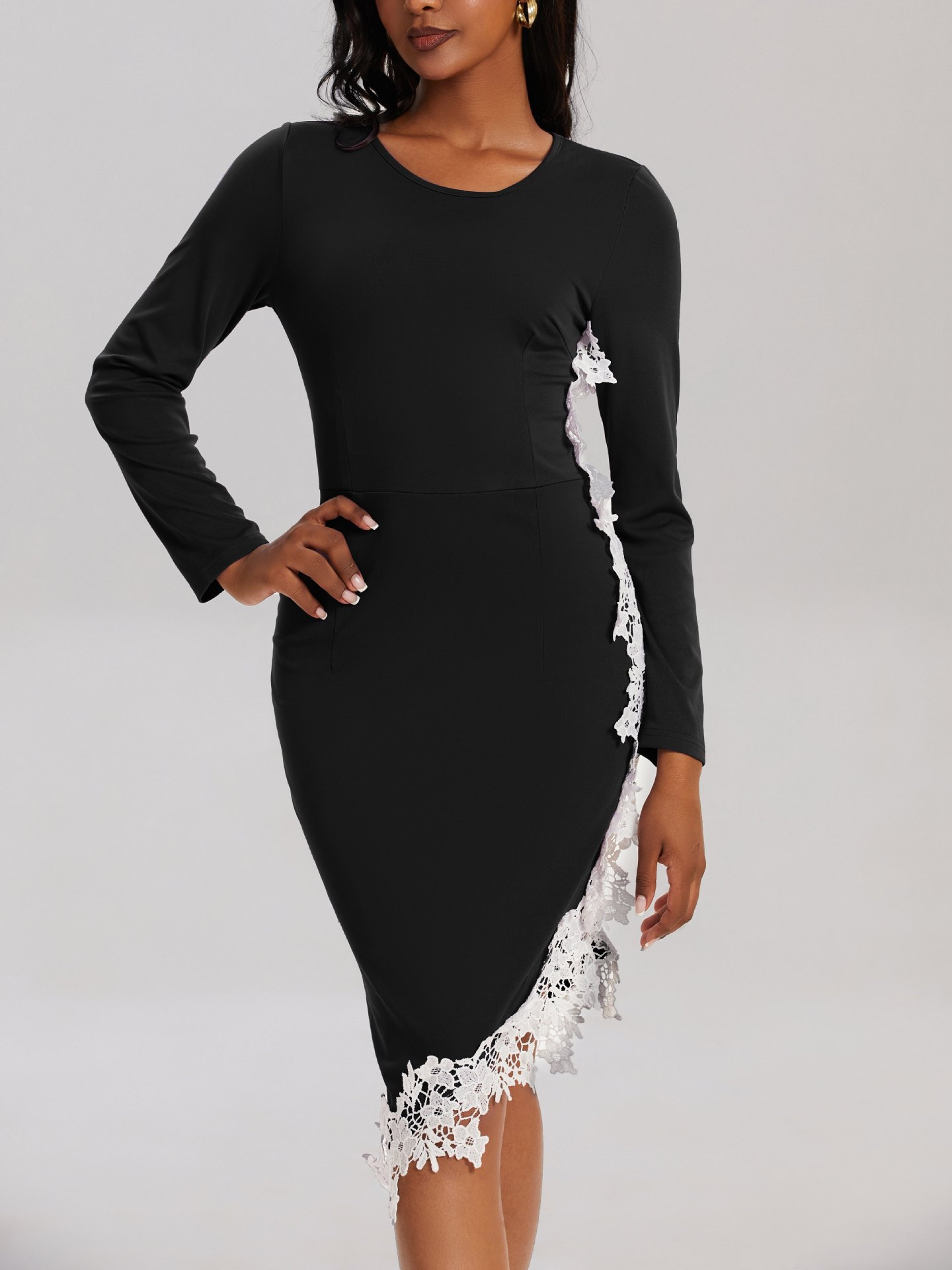 Lace patchwork irregular hip dress 24