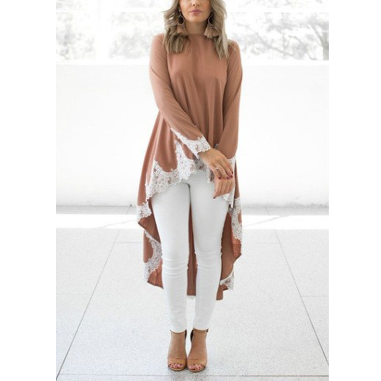 Round neck long sleeve irregular lace dress 17 02