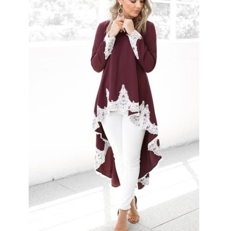Round neck long sleeve irregular lace dress 17 01