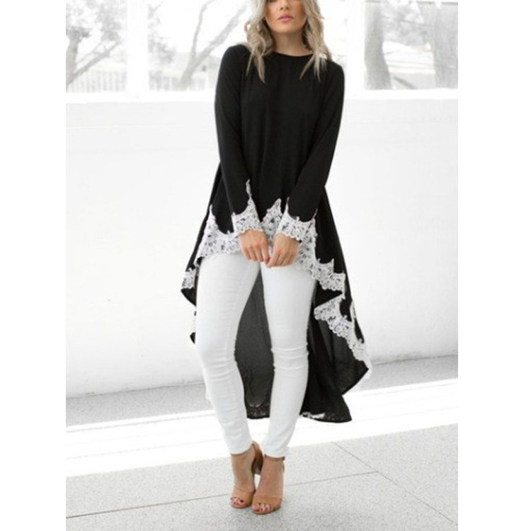 Round neck long sleeve irregular lace dress 17