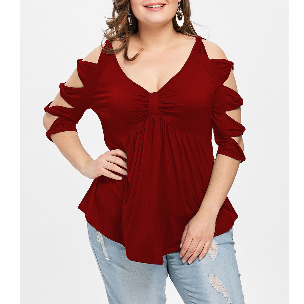 Sexy V-neck fashion hollow high waist loose T-shirt 6