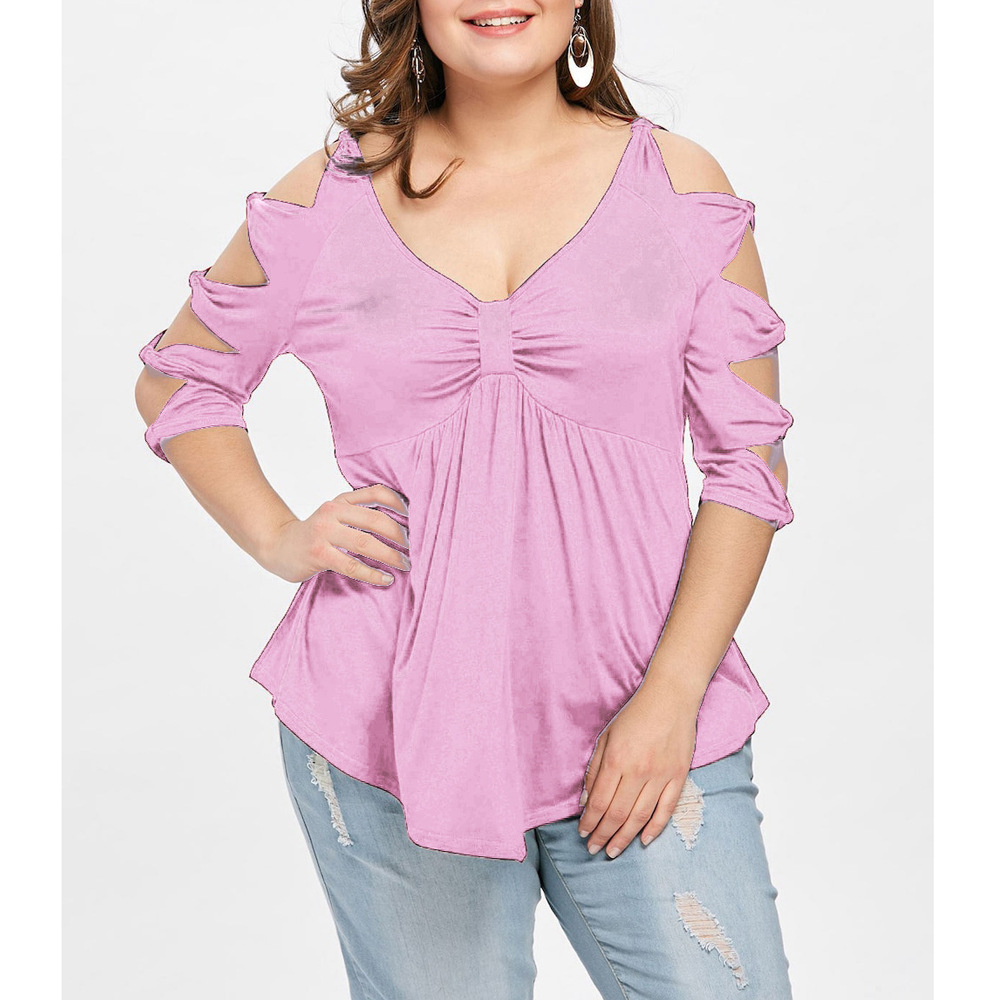 Sexy V-neck fashion hollow high waist loose T-shirt 6