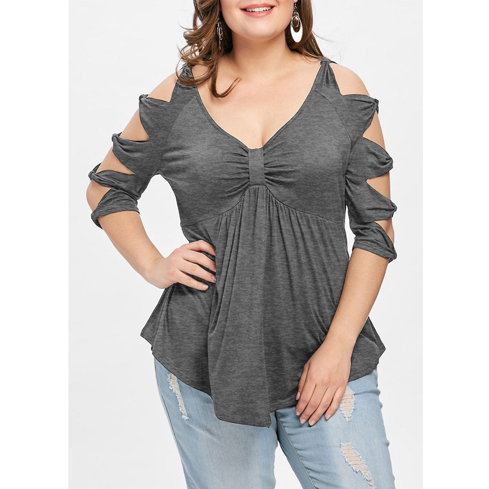 Sexy V-neck fashion hollow high waist loose T-shirt 6