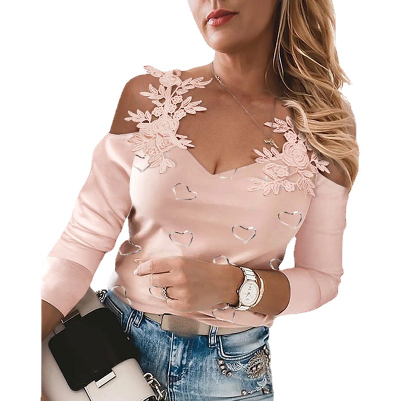 Solid color lace fashionable long sleeve top 11