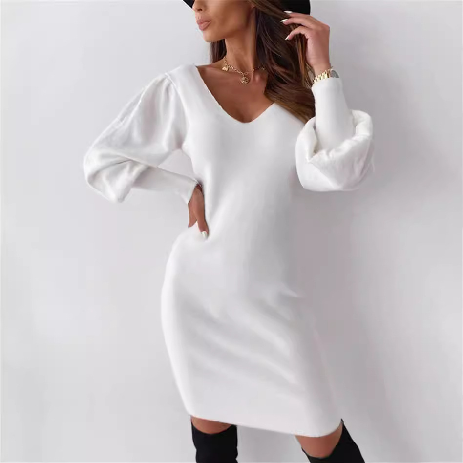 Solid color sexy backless hollow lace dress 20 02