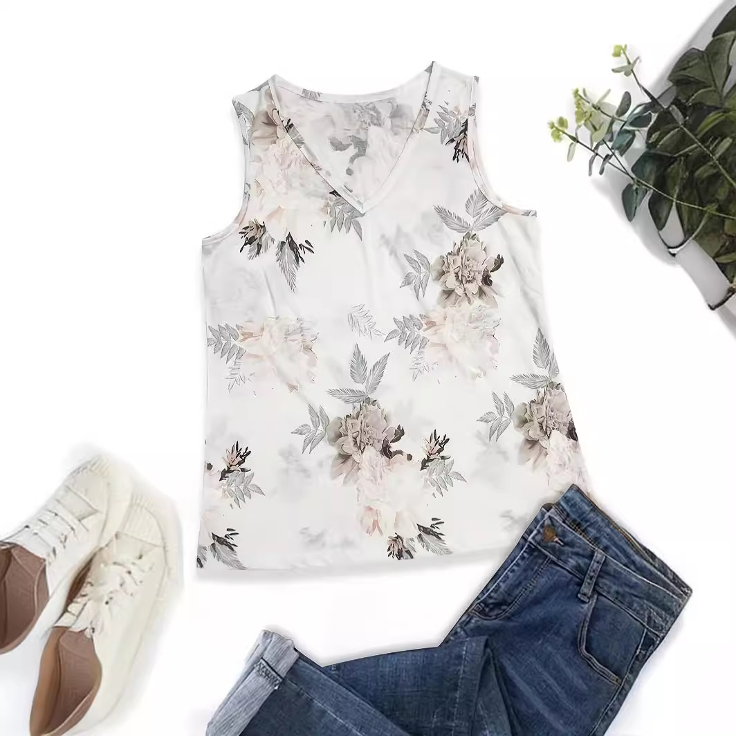 Women's printed sleeveless V-neck T-shirt 3