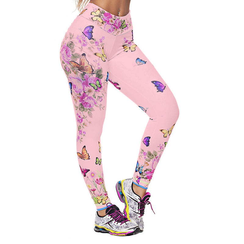 Butterfly print high waist tight yoga stretch pants 51 01