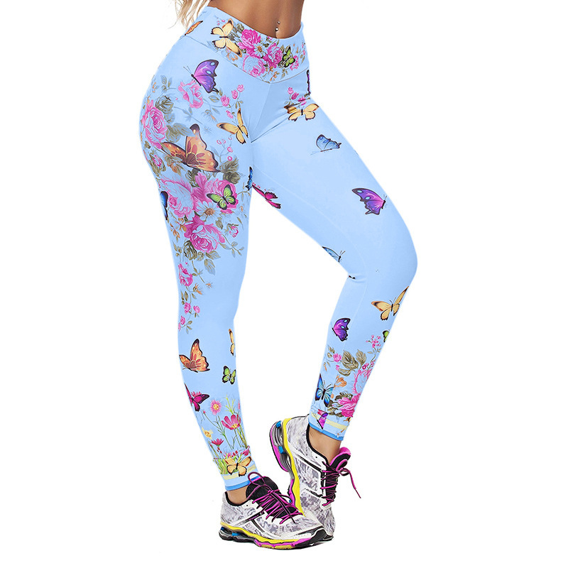 Butterfly print high waist tight yoga stretch pants 51