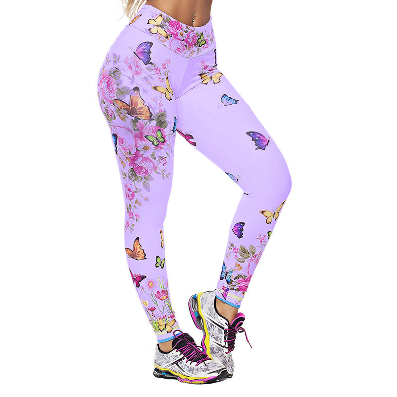 Butterfly print high waist tight yoga stretch pants 51