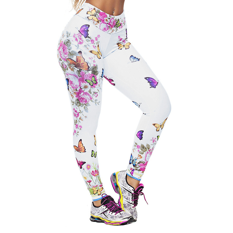 Butterfly print high waist tight yoga stretch pants 51 02