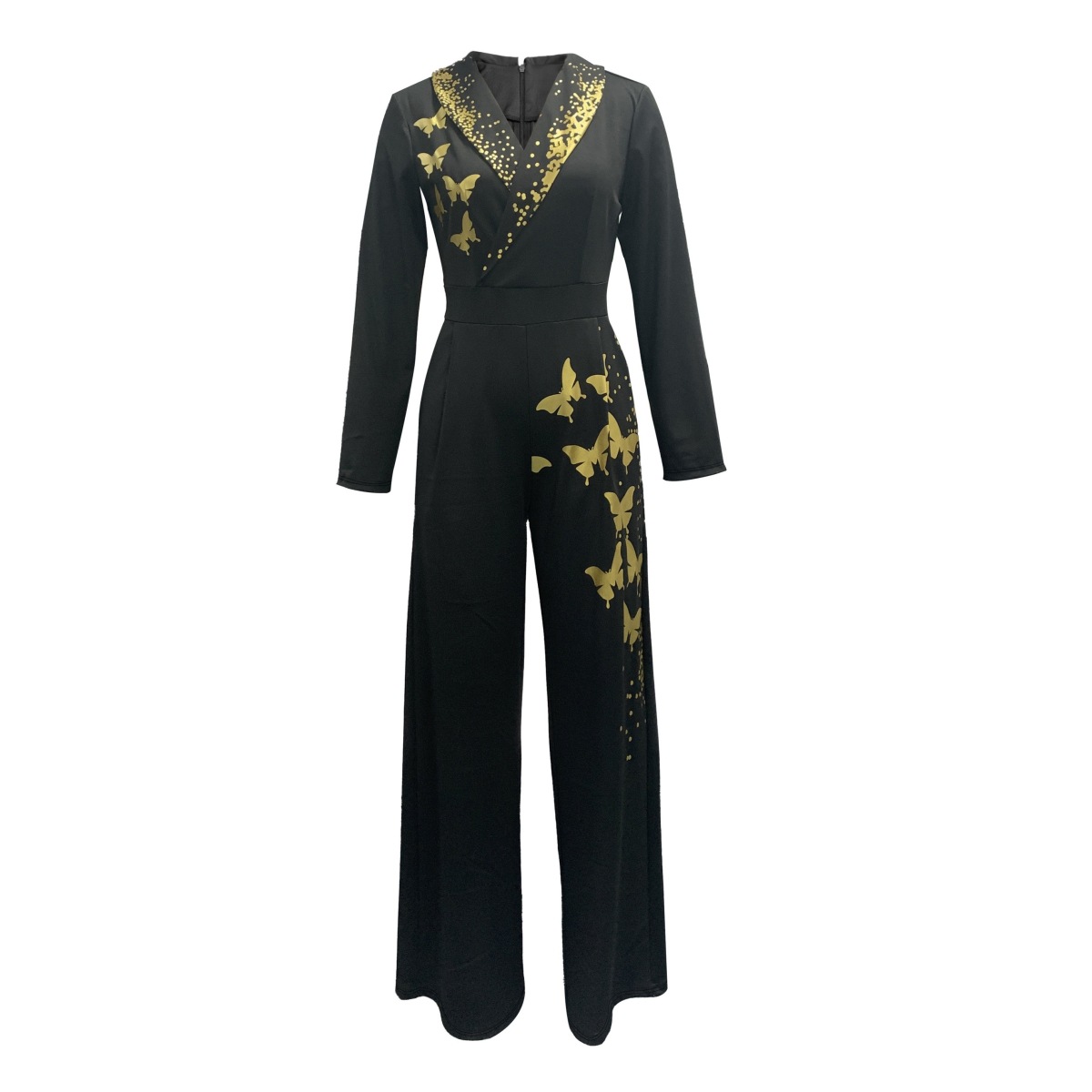Elegant slim fit printed pocket zipper jumpsuit 56 02