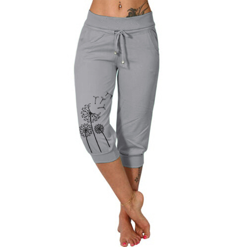 Fashion print loose high waist lace-up trousers 49 01