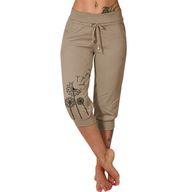 Fashion print loose high waist lace-up trousers 49