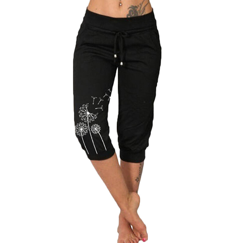 Fashion print loose high waist lace-up trousers 49