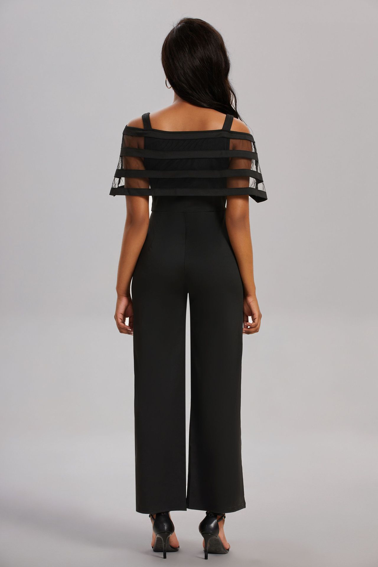 Off-shoulder solid color high waist suspender jumpsuit 55