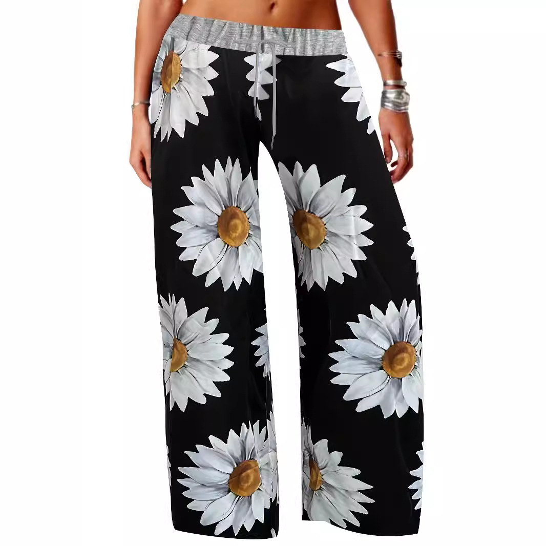 Sunflower print lace-up loose trousers 50 01