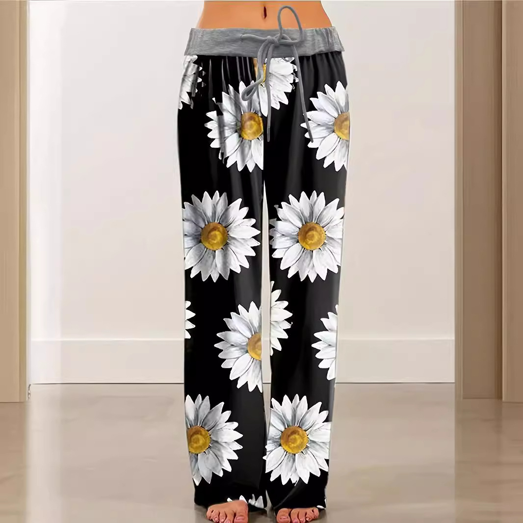 Sunflower print lace-up loose trousers 50 02
